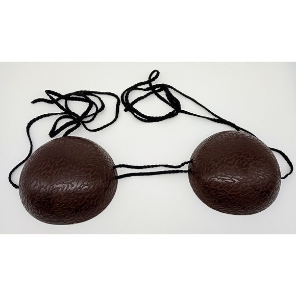 Brown Coconut Shell Bra Top Costume Luau Mermaid Bikini Plastic Tie Cords - Picture 1 of 12